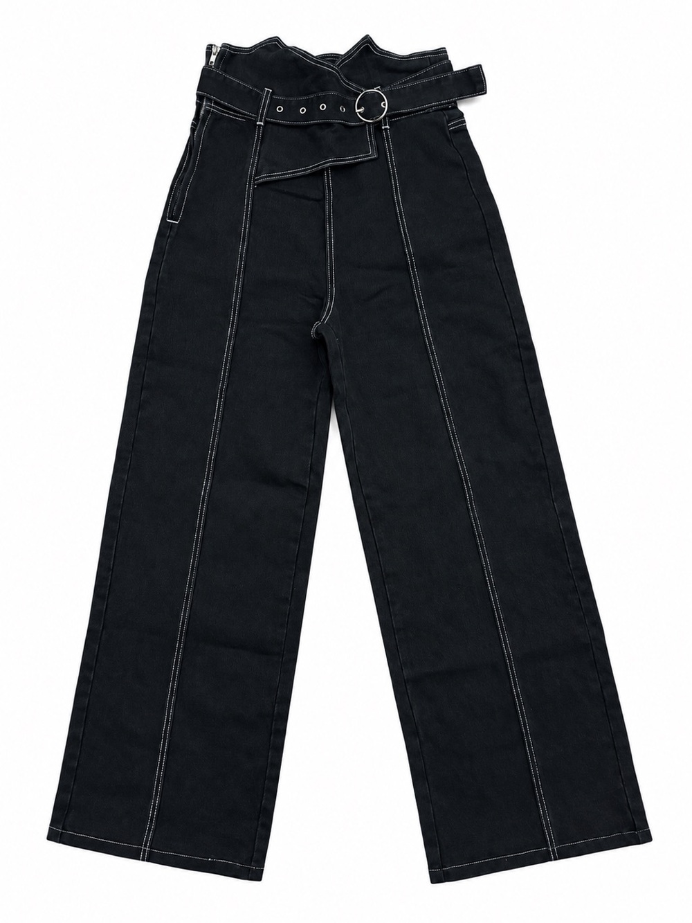 Super High-Waist Black Wide-Leg Jeans with Belt